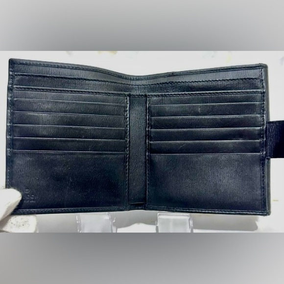 Gucci Vintage black leather interlocking G bifold wallet with silver har… - Picture 7 of 12